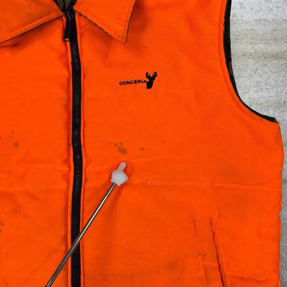 Vintage Rebark Hunting Camo Puffer Vest Reversible Orange Insulated Full Zip 90s - Picture 5 of 6